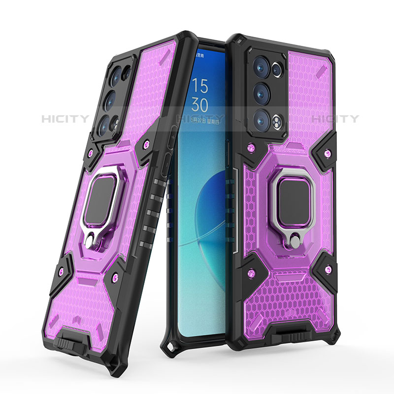 Funda Bumper Silicona y Plastico Mate Carcasa con Magnetico Anillo de dedo Soporte S05 para Oppo Reno6 Pro 5G