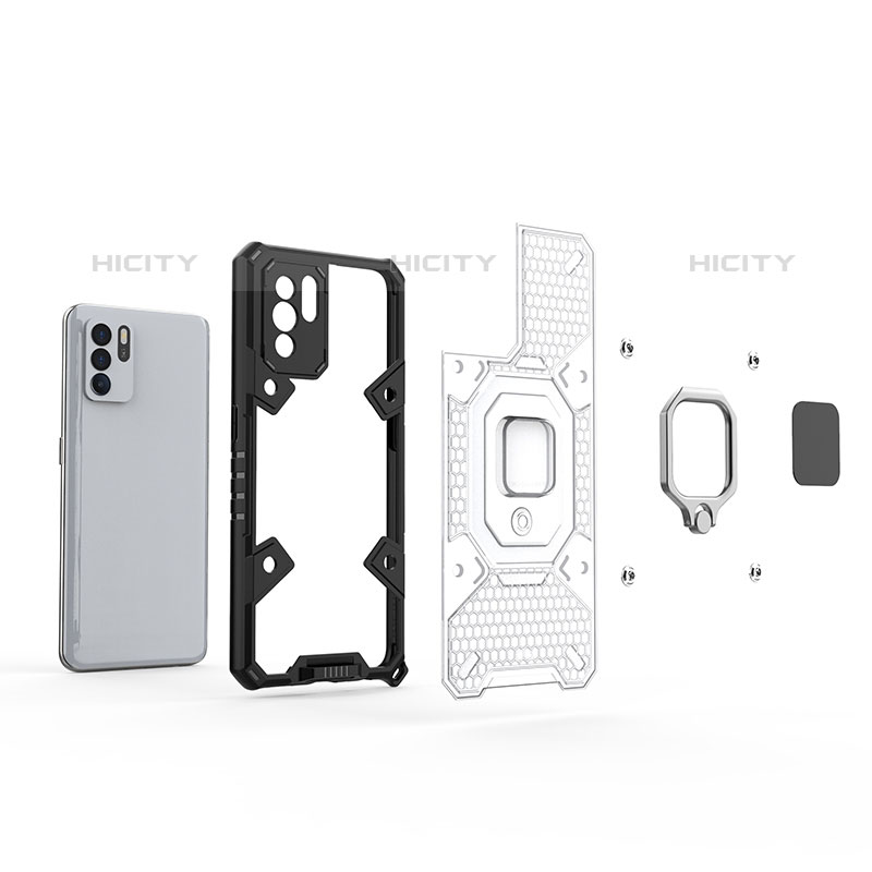 Funda Bumper Silicona y Plastico Mate Carcasa con Magnetico Anillo de dedo Soporte S05 para Oppo Reno6 Z 5G