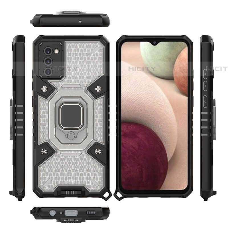 Funda Bumper Silicona y Plastico Mate Carcasa con Magnetico Anillo de dedo Soporte S05 para Samsung Galaxy A03s