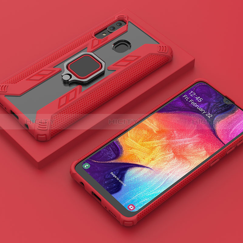 Funda Bumper Silicona y Plastico Mate Carcasa con Magnetico Anillo de dedo Soporte S05 para Samsung Galaxy A30 Rojo