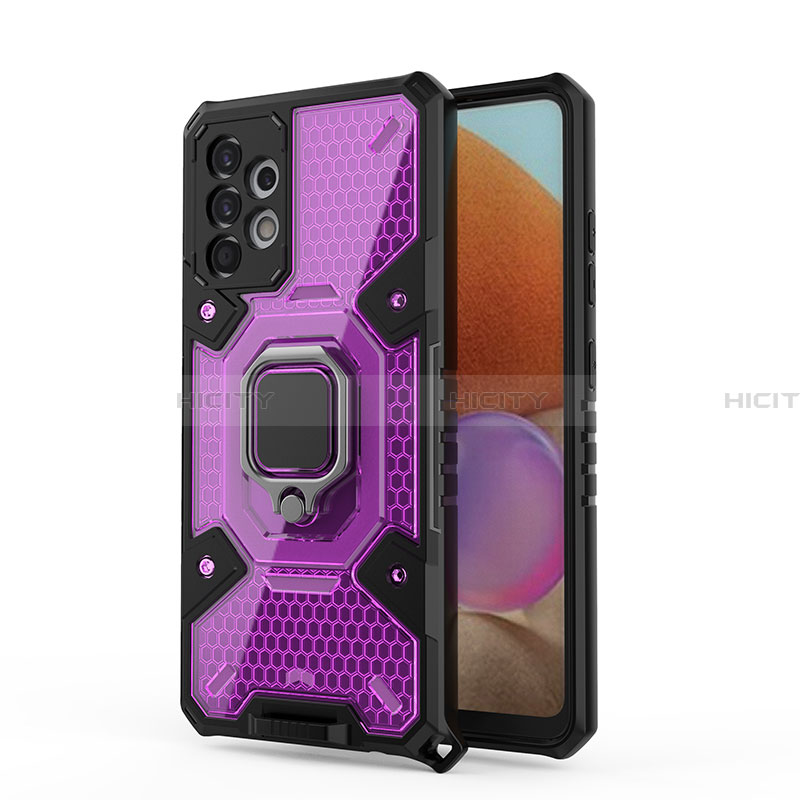 Funda Bumper Silicona y Plastico Mate Carcasa con Magnetico Anillo de dedo Soporte S05 para Samsung Galaxy A32 4G Morado