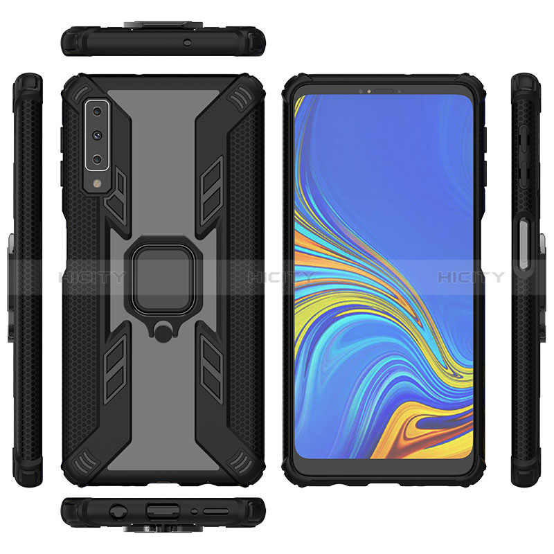 Funda Bumper Silicona y Plastico Mate Carcasa con Magnetico Anillo de dedo Soporte S05 para Samsung Galaxy A7 (2018) A750