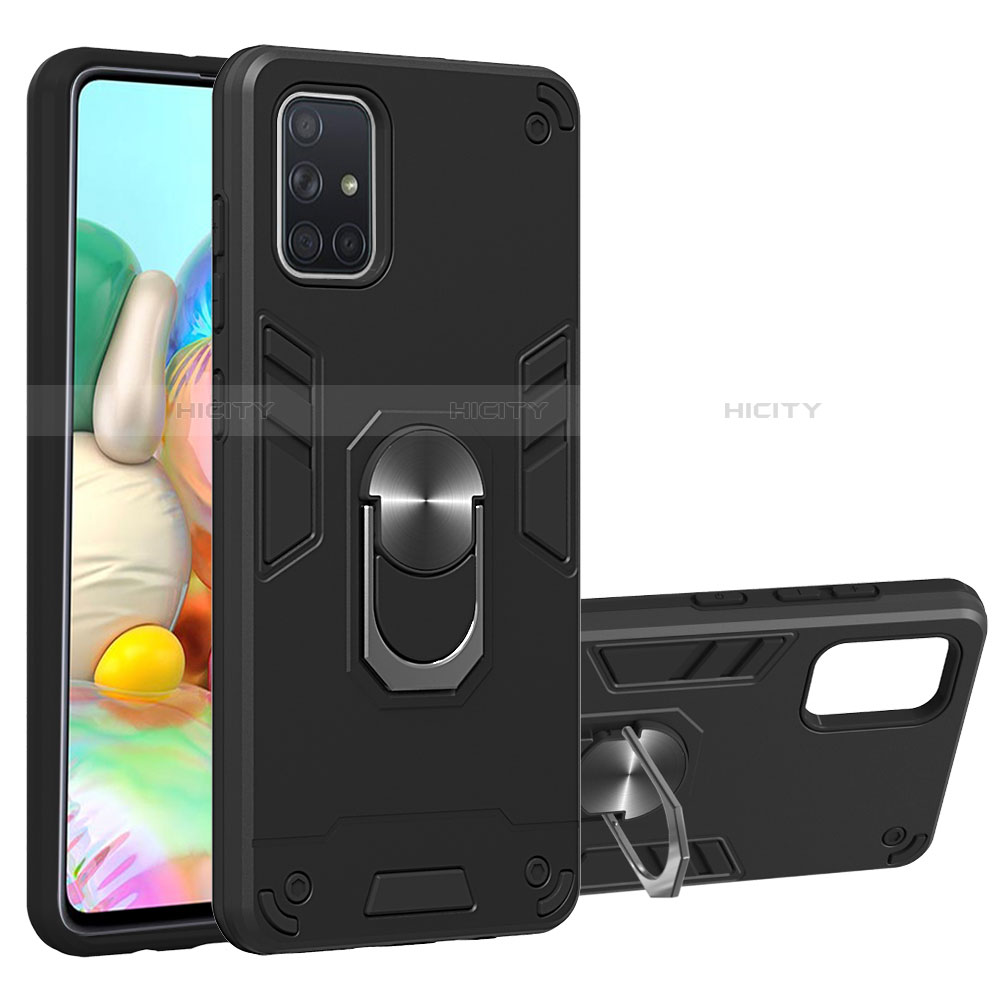 Funda Bumper Silicona y Plastico Mate Carcasa con Magnetico Anillo de dedo Soporte S05 para Samsung Galaxy A71 5G Negro