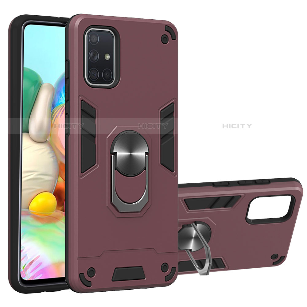 Funda Bumper Silicona y Plastico Mate Carcasa con Magnetico Anillo de dedo Soporte S05 para Samsung Galaxy A71 5G Rojo Rosa