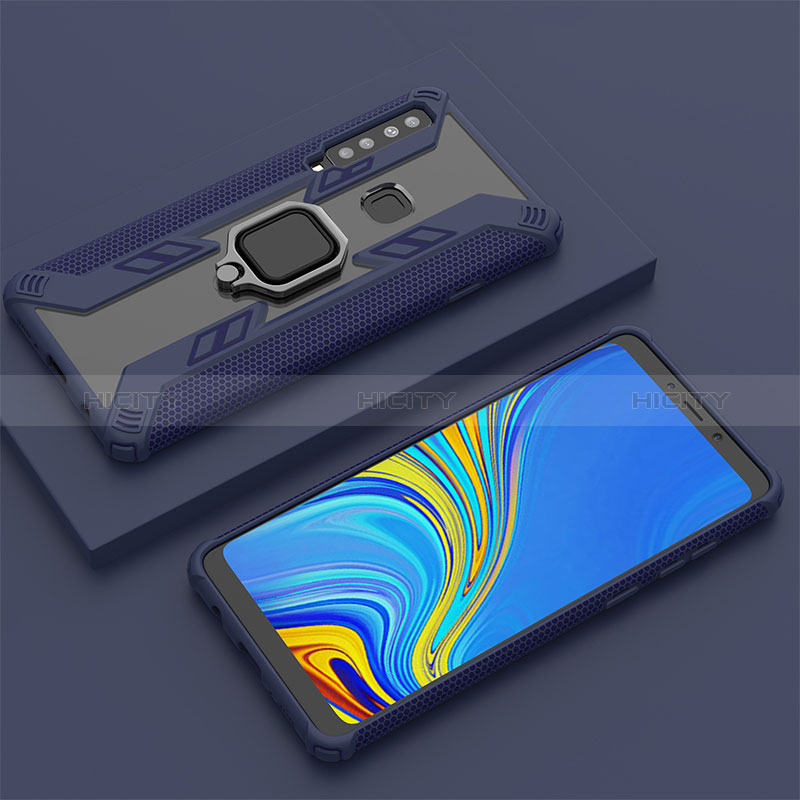 Funda Bumper Silicona y Plastico Mate Carcasa con Magnetico Anillo de dedo Soporte S05 para Samsung Galaxy A9 (2018) A920 Azul