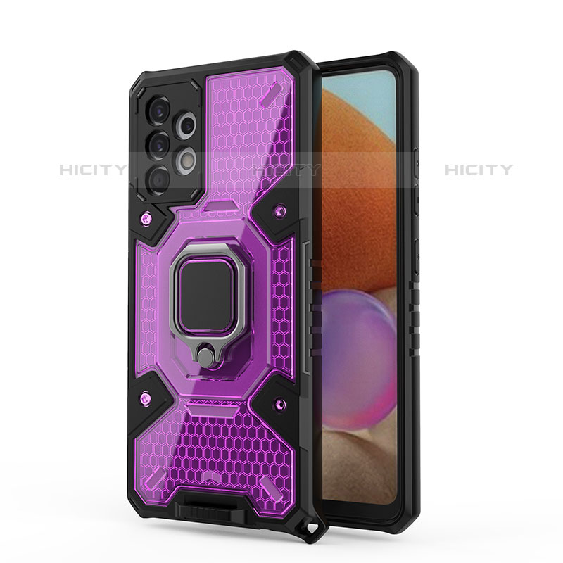 Funda Bumper Silicona y Plastico Mate Carcasa con Magnetico Anillo de dedo Soporte S05 para Samsung Galaxy M32 5G Morado