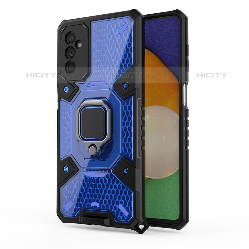 Funda Bumper Silicona y Plastico Mate Carcasa con Magnetico Anillo de dedo Soporte S05 para Samsung Galaxy M52 5G Azul