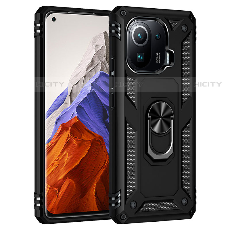 Funda Bumper Silicona y Plastico Mate Carcasa con Magnetico Anillo de dedo Soporte S05 para Xiaomi Mi 11 Pro 5G