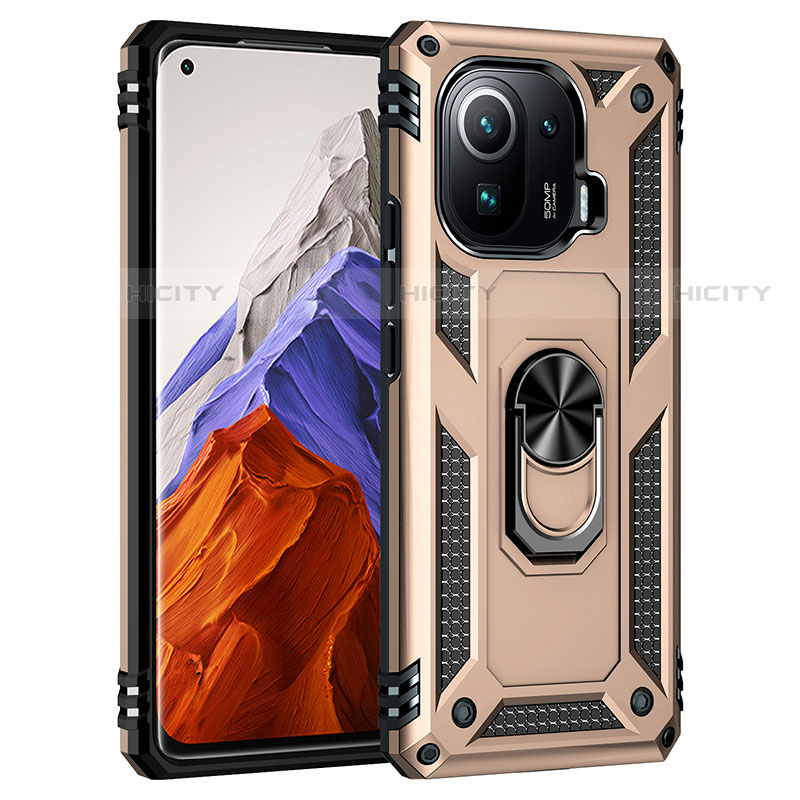 Funda Bumper Silicona y Plastico Mate Carcasa con Magnetico Anillo de dedo Soporte S05 para Xiaomi Mi 11 Pro 5G