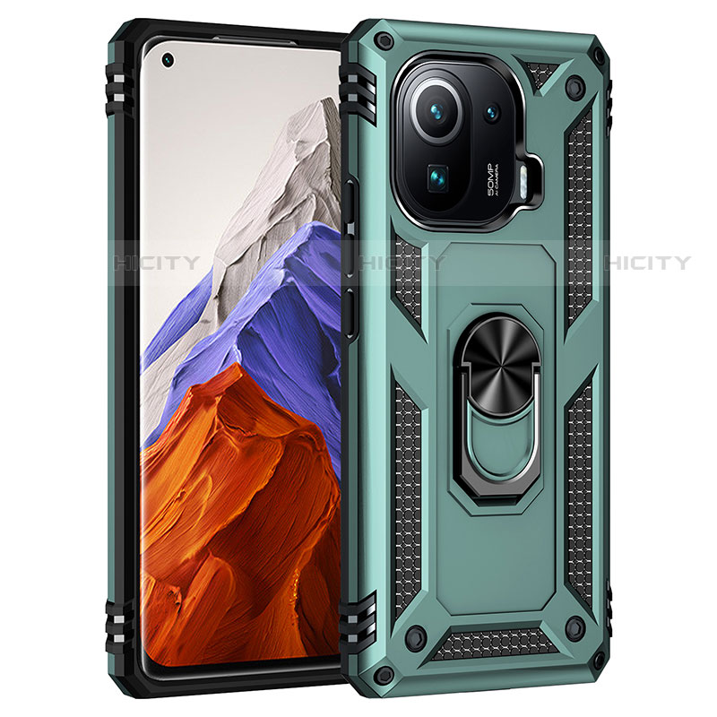 Funda Bumper Silicona y Plastico Mate Carcasa con Magnetico Anillo de dedo Soporte S05 para Xiaomi Mi 11 Pro 5G