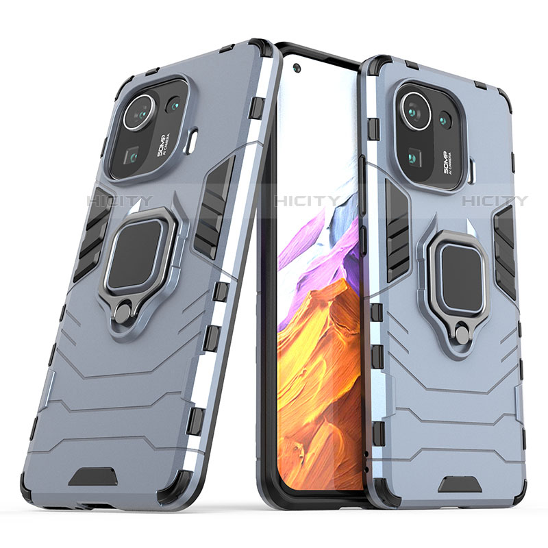 Funda Bumper Silicona y Plastico Mate Carcasa con Magnetico Anillo de dedo Soporte S05K para Xiaomi Mi 11 Pro 5G