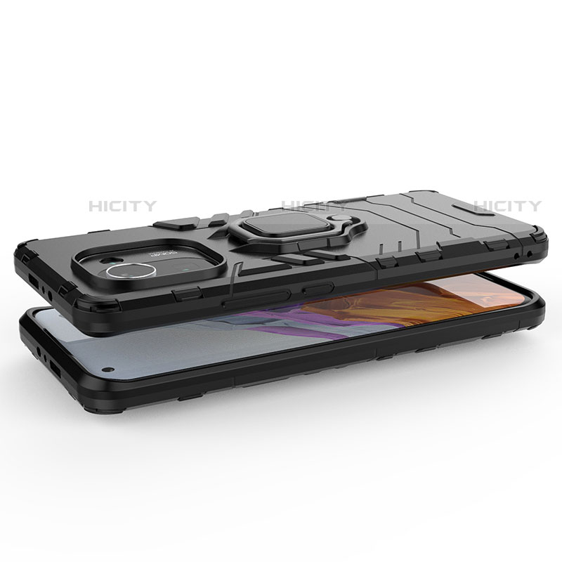 Funda Bumper Silicona y Plastico Mate Carcasa con Magnetico Anillo de dedo Soporte S05K para Xiaomi Mi 11 Pro 5G