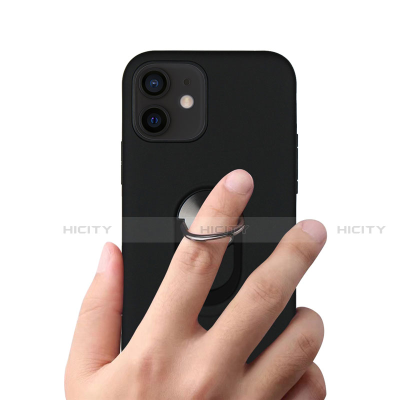 Funda Bumper Silicona y Plastico Mate Carcasa con Magnetico Anillo de dedo Soporte S06 para Apple iPhone 12