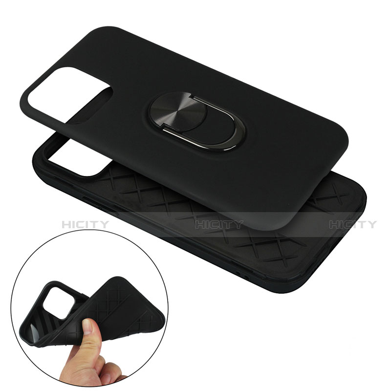 Funda Bumper Silicona y Plastico Mate Carcasa con Magnetico Anillo de dedo Soporte S06 para Apple iPhone 12 Pro