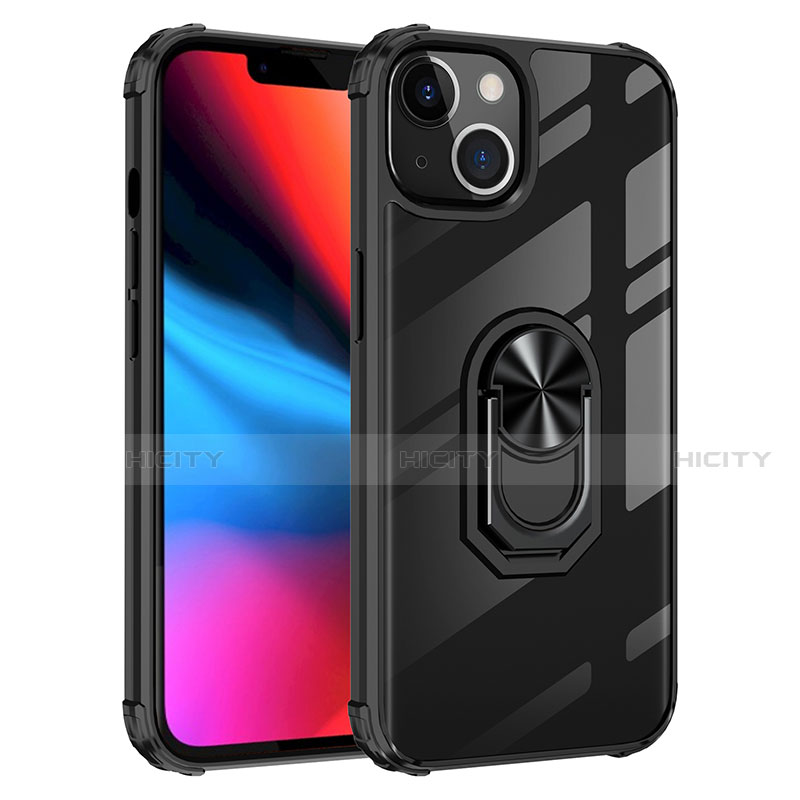 Funda Bumper Silicona y Plastico Mate Carcasa con Magnetico Anillo de dedo Soporte S06 para Apple iPhone 13 Mini Negro