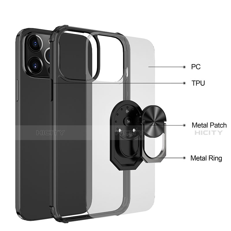 Funda Bumper Silicona y Plastico Mate Carcasa con Magnetico Anillo de dedo Soporte S06 para Apple iPhone 13 Pro