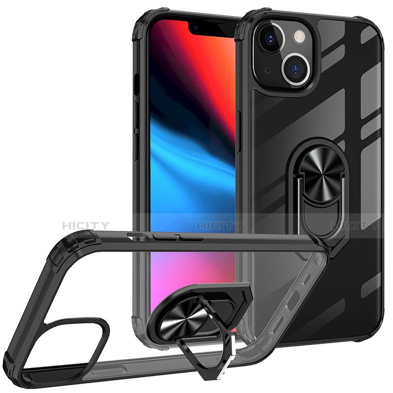 Funda Bumper Silicona y Plastico Mate Carcasa con Magnetico Anillo de dedo Soporte S06 para Apple iPhone 14 Plus