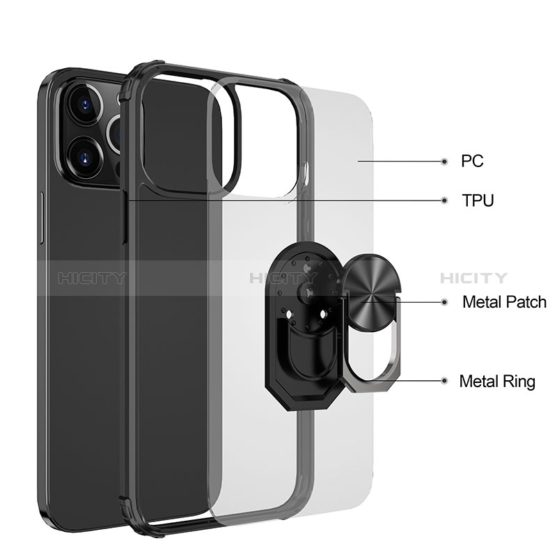 Funda Bumper Silicona y Plastico Mate Carcasa con Magnetico Anillo de dedo Soporte S06 para Apple iPhone 14 Pro Max