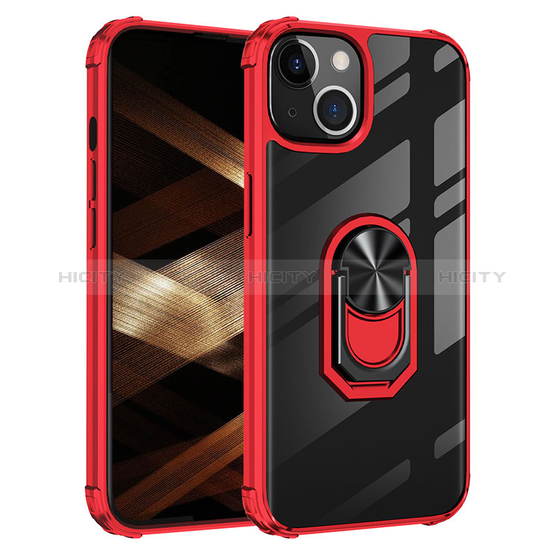 Funda Bumper Silicona y Plastico Mate Carcasa con Magnetico Anillo de dedo Soporte S06 para Apple iPhone 15