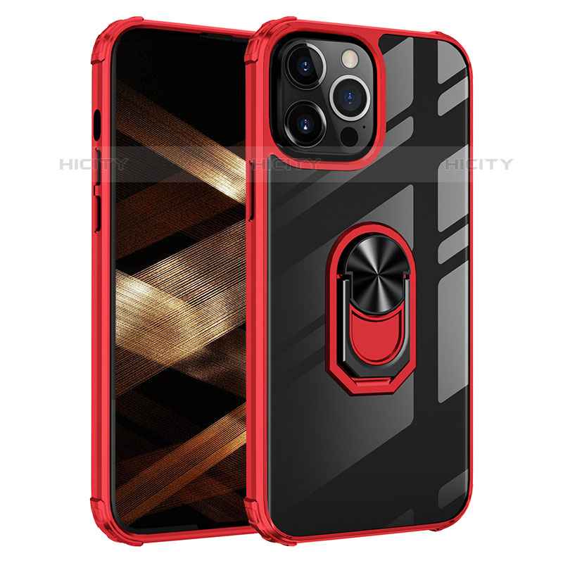 Funda Bumper Silicona y Plastico Mate Carcasa con Magnetico Anillo de dedo Soporte S06 para Apple iPhone 15 Pro