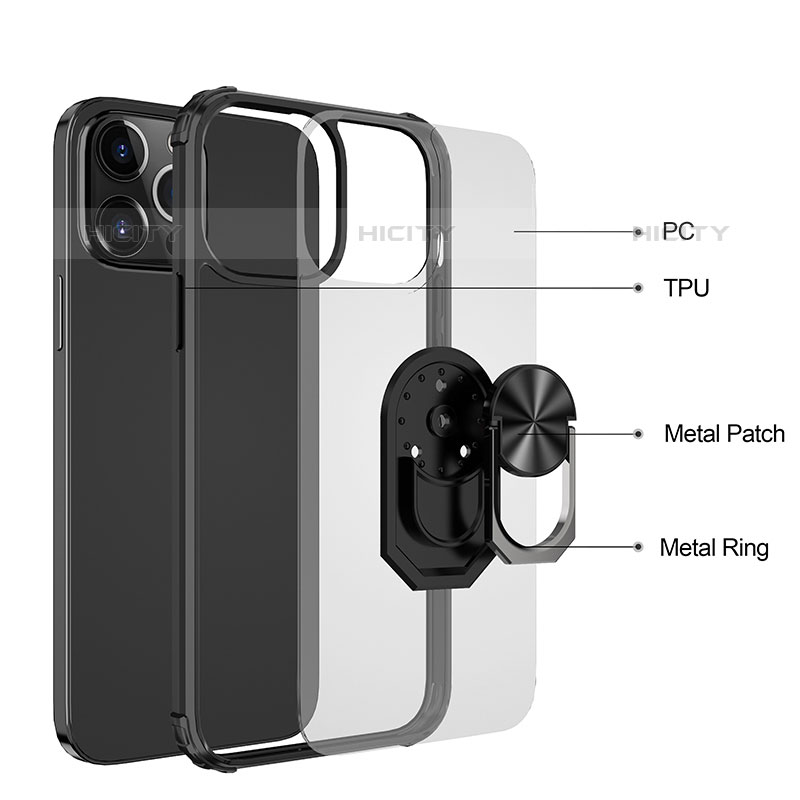 Funda Bumper Silicona y Plastico Mate Carcasa con Magnetico Anillo de dedo Soporte S06 para Apple iPhone 15 Pro Max