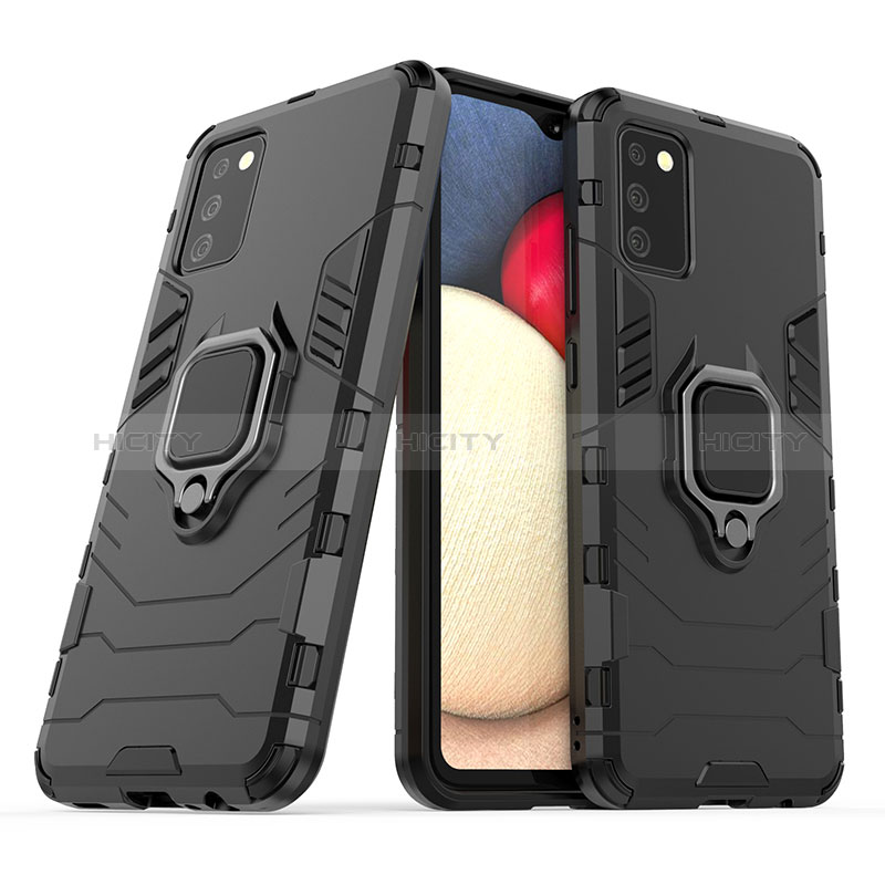 Funda Bumper Silicona y Plastico Mate Carcasa con Magnetico Anillo de dedo Soporte S06 para Samsung Galaxy A02s Negro