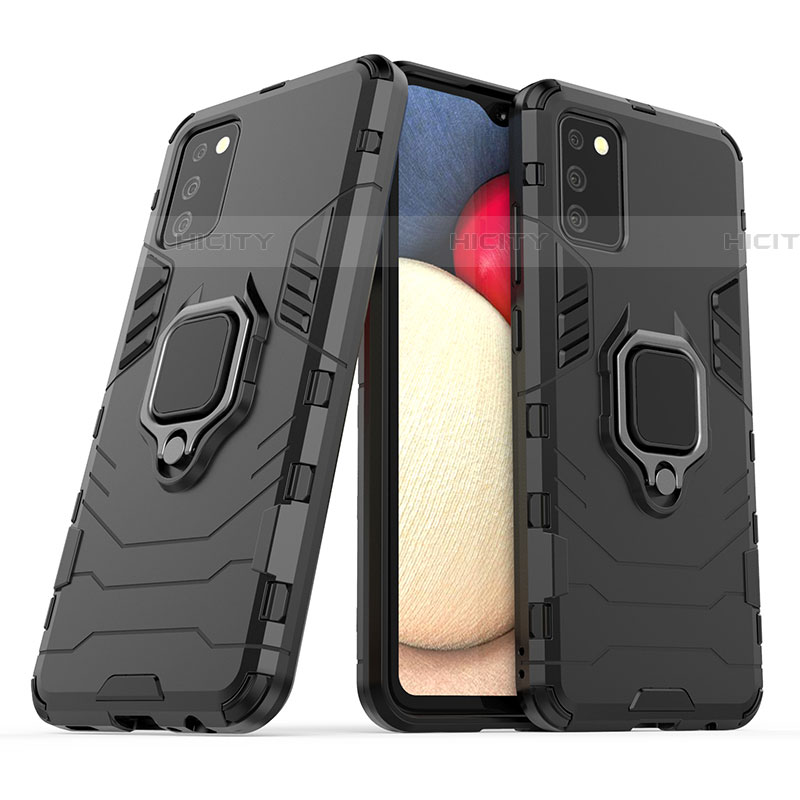 Funda Bumper Silicona y Plastico Mate Carcasa con Magnetico Anillo de dedo Soporte S06 para Samsung Galaxy A03s