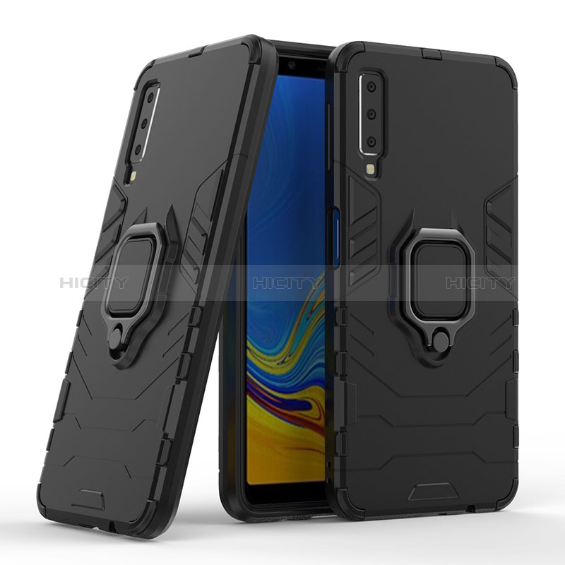 Funda Bumper Silicona y Plastico Mate Carcasa con Magnetico Anillo de dedo Soporte S06 para Samsung Galaxy A7 (2018) A750