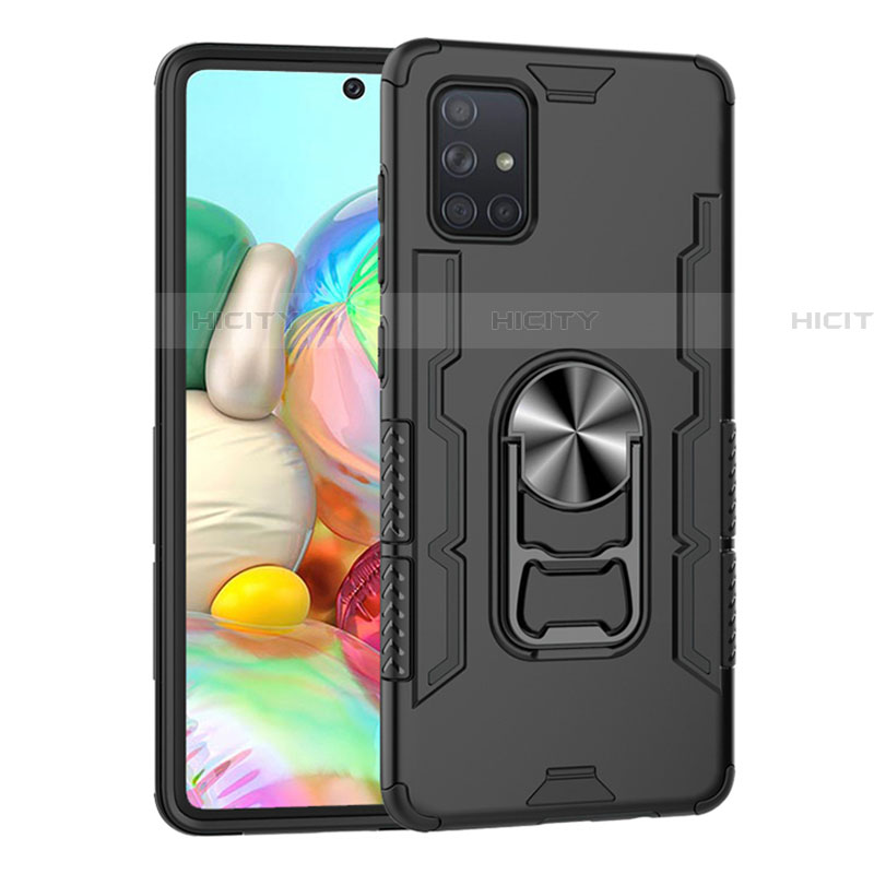 Funda Bumper Silicona y Plastico Mate Carcasa con Magnetico Anillo de dedo Soporte S06 para Samsung Galaxy A71 5G Negro