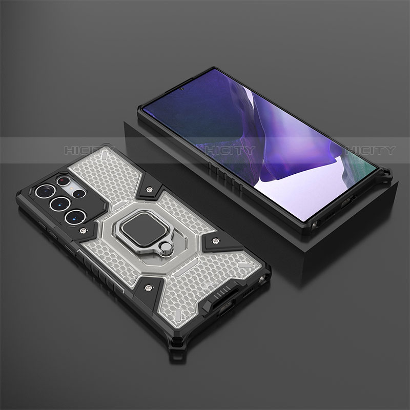 Funda Bumper Silicona y Plastico Mate Carcasa con Magnetico Anillo de dedo Soporte S06 para Samsung Galaxy S22 Ultra 5G Gris