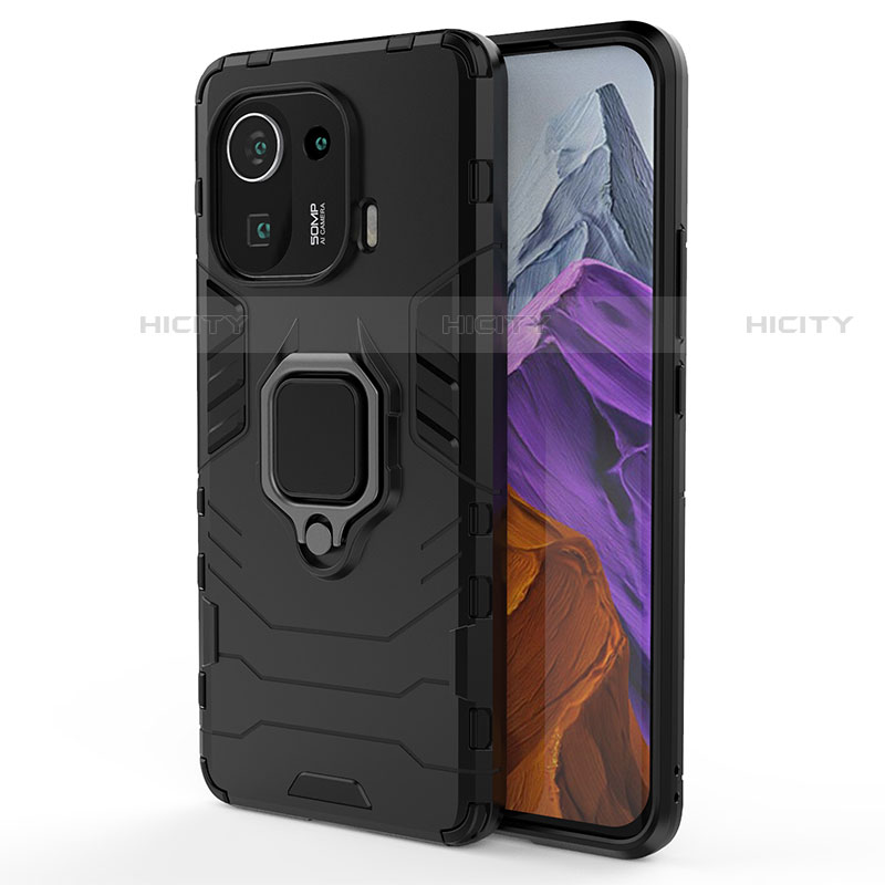 Funda Bumper Silicona y Plastico Mate Carcasa con Magnetico Anillo de dedo Soporte S06 para Xiaomi Mi 11 Pro 5G