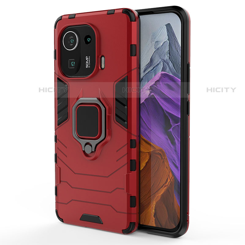 Funda Bumper Silicona y Plastico Mate Carcasa con Magnetico Anillo de dedo Soporte S06 para Xiaomi Mi 11 Pro 5G