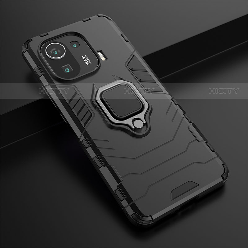 Funda Bumper Silicona y Plastico Mate Carcasa con Magnetico Anillo de dedo Soporte S06 para Xiaomi Mi 11 Pro 5G