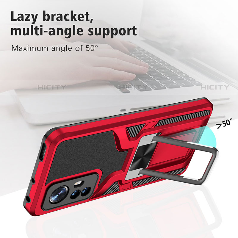 Funda Bumper Silicona y Plastico Mate Carcasa con Magnetico Anillo de dedo Soporte S06 para Xiaomi Mi 12 Pro 5G