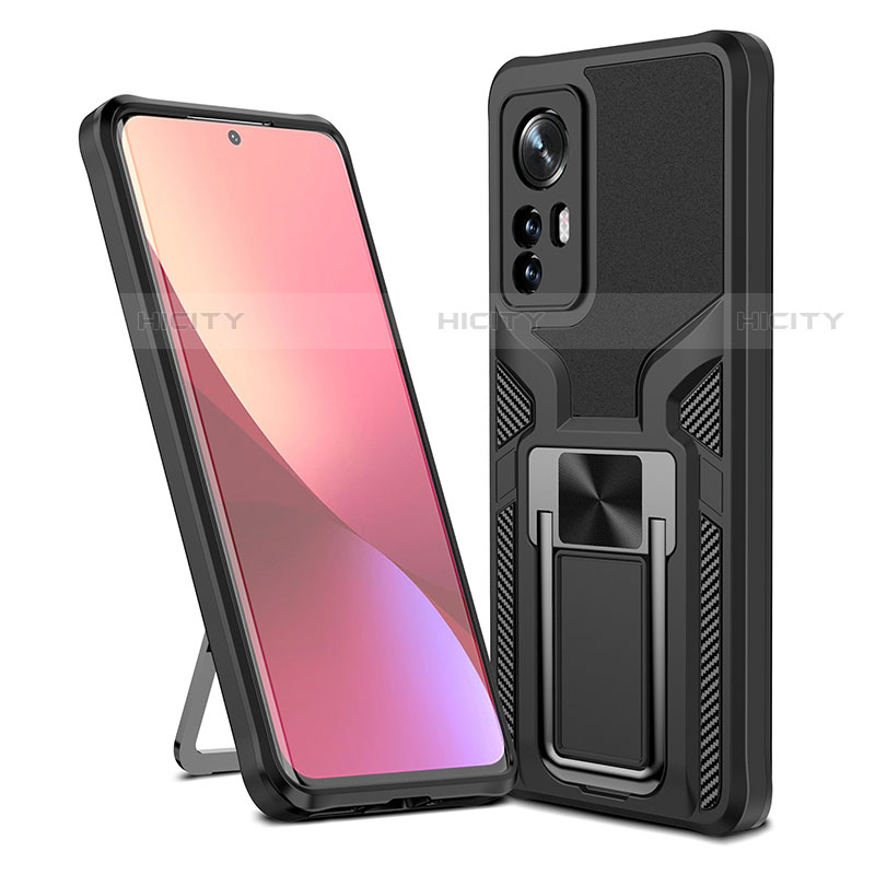 Funda Bumper Silicona y Plastico Mate Carcasa con Magnetico Anillo de dedo Soporte S06 para Xiaomi Mi 12 Pro 5G