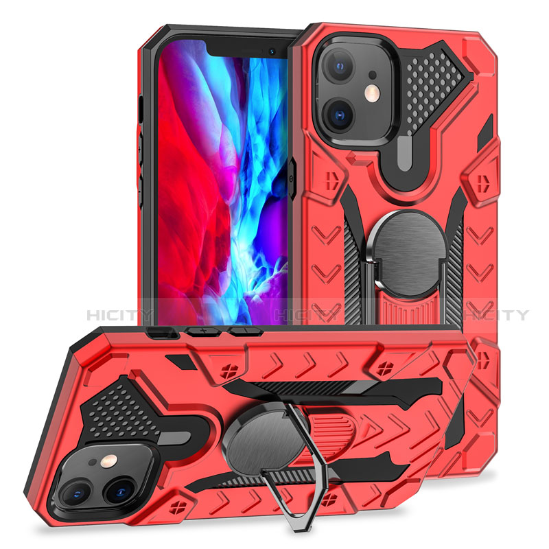 Funda Bumper Silicona y Plastico Mate Carcasa con Magnetico Anillo de dedo Soporte S07 para Apple iPhone 12