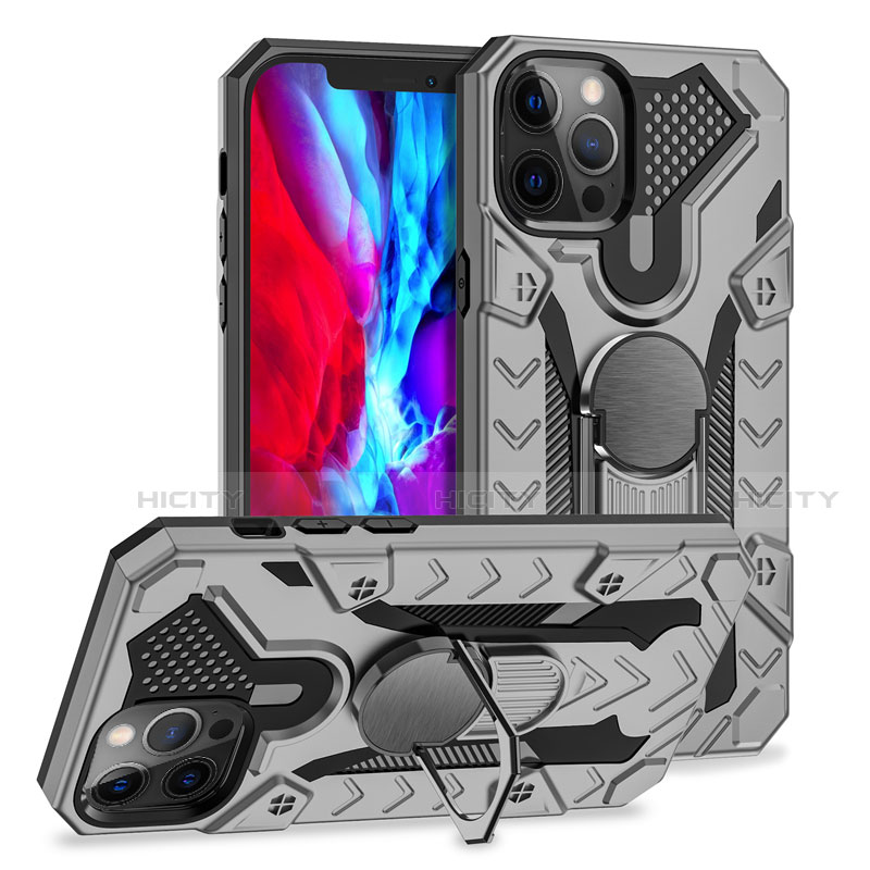 Funda Bumper Silicona y Plastico Mate Carcasa con Magnetico Anillo de dedo Soporte S07 para Apple iPhone 12 Pro Max