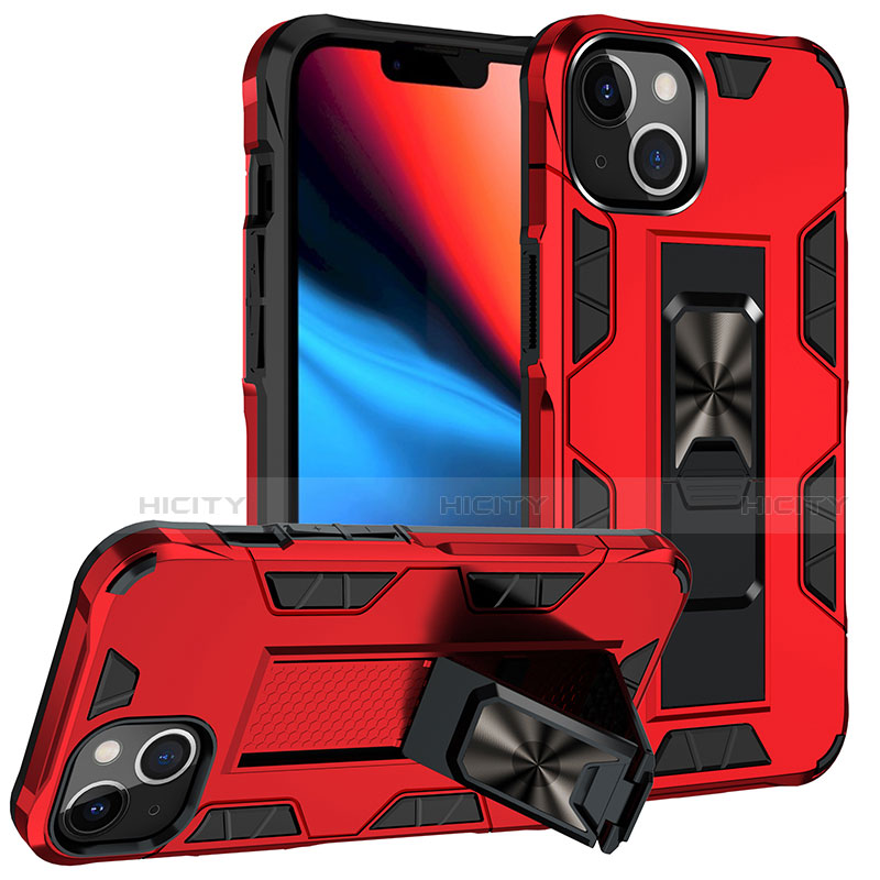 Funda Bumper Silicona y Plastico Mate Carcasa con Magnetico Anillo de dedo Soporte S07 para Apple iPhone 13 Mini