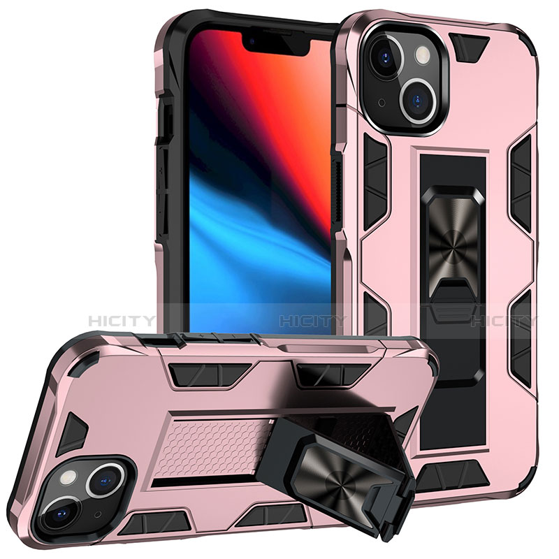 Funda Bumper Silicona y Plastico Mate Carcasa con Magnetico Anillo de dedo Soporte S07 para Apple iPhone 13 Mini