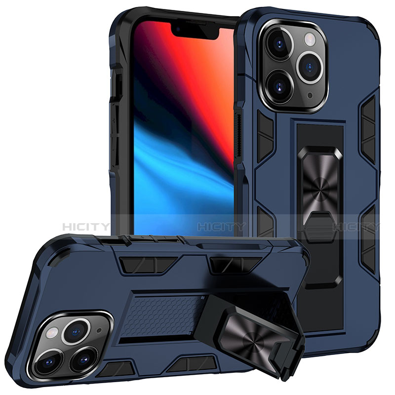 Funda Bumper Silicona y Plastico Mate Carcasa con Magnetico Anillo de dedo Soporte S07 para Apple iPhone 13 Pro