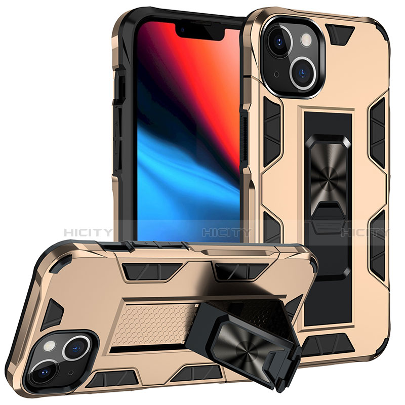 Funda Bumper Silicona y Plastico Mate Carcasa con Magnetico Anillo de dedo Soporte S07 para Apple iPhone 14 Plus