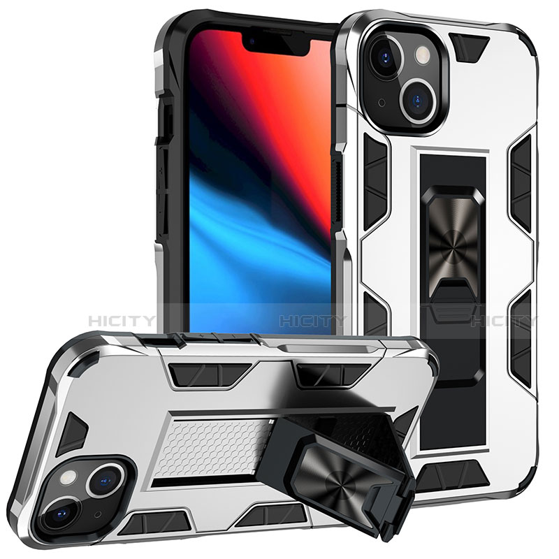 Funda Bumper Silicona y Plastico Mate Carcasa con Magnetico Anillo de dedo Soporte S07 para Apple iPhone 14 Plus