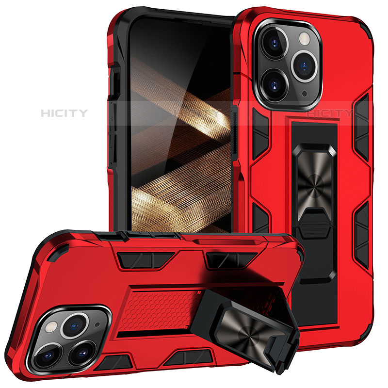 Funda Bumper Silicona y Plastico Mate Carcasa con Magnetico Anillo de dedo Soporte S07 para Apple iPhone 15 Pro