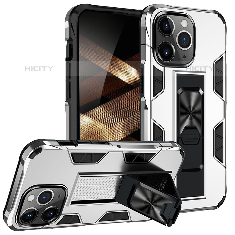 Funda Bumper Silicona y Plastico Mate Carcasa con Magnetico Anillo de dedo Soporte S07 para Apple iPhone 15 Pro