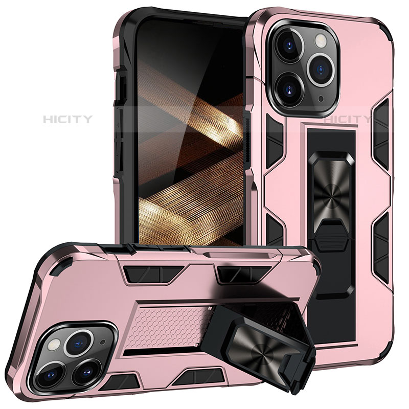 Funda Bumper Silicona y Plastico Mate Carcasa con Magnetico Anillo de dedo Soporte S07 para Apple iPhone 15 Pro Max