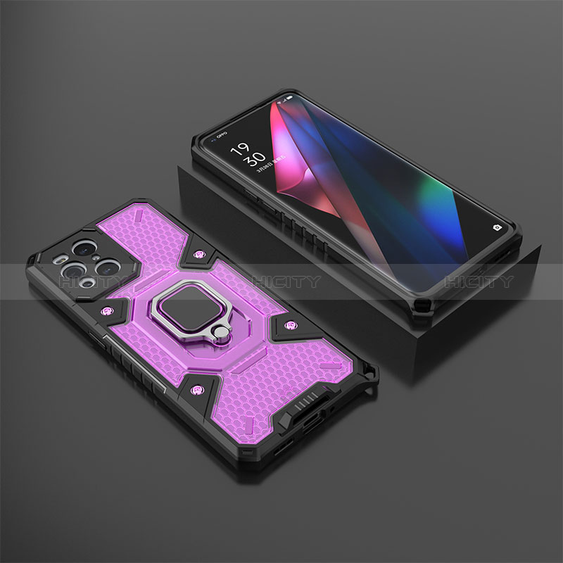 Funda Bumper Silicona y Plastico Mate Carcasa con Magnetico Anillo de dedo Soporte S07 para Oppo Find X3 5G