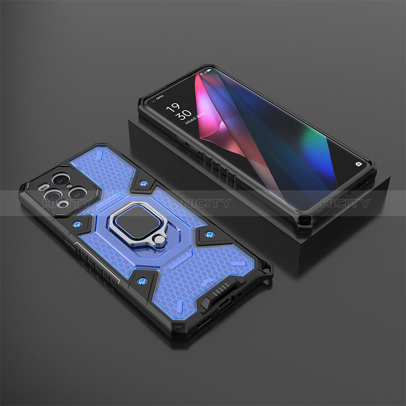 Funda Bumper Silicona y Plastico Mate Carcasa con Magnetico Anillo de dedo Soporte S07 para Oppo Find X3 5G