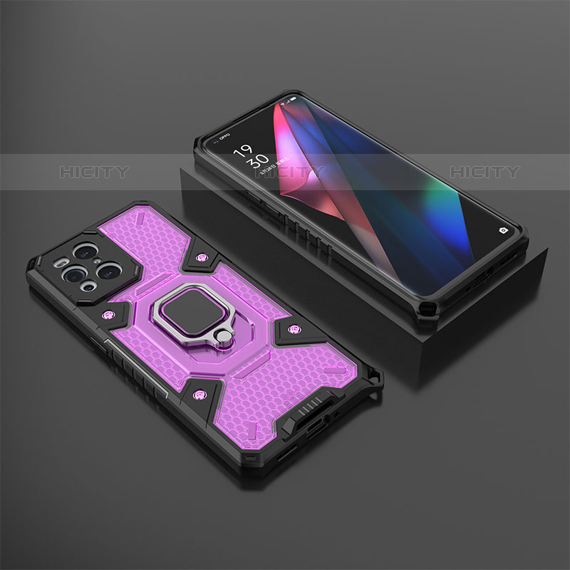 Funda Bumper Silicona y Plastico Mate Carcasa con Magnetico Anillo de dedo Soporte S07 para Oppo Find X3 Pro 5G