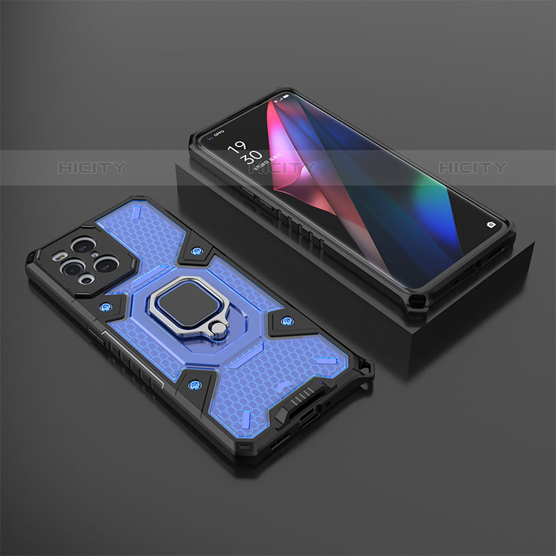 Funda Bumper Silicona y Plastico Mate Carcasa con Magnetico Anillo de dedo Soporte S07 para Oppo Find X3 Pro 5G