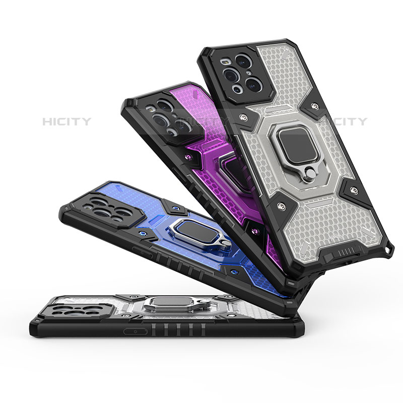 Funda Bumper Silicona y Plastico Mate Carcasa con Magnetico Anillo de dedo Soporte S07 para Oppo Find X3 Pro 5G